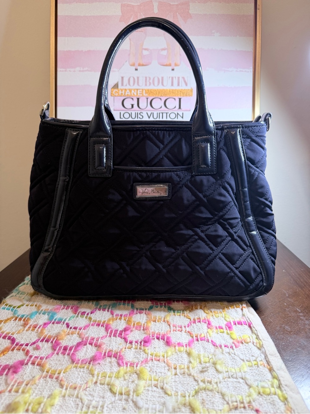 Vera Bradley Black Quilted Patent-Trim Tote